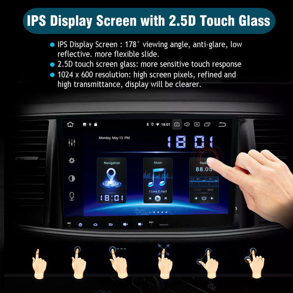 1 din universal Android 10 car stereo radio with 10.1" rotatable HD touchscreen GPS navigation supports CarPlay WiFi Bluetooth