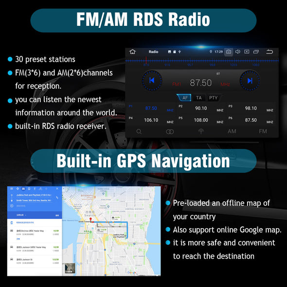 1 din universal Android 10 car stereo radio with 10.1" rotatable HD touchscreen GPS navigation supports CarPlay WiFi Bluetooth