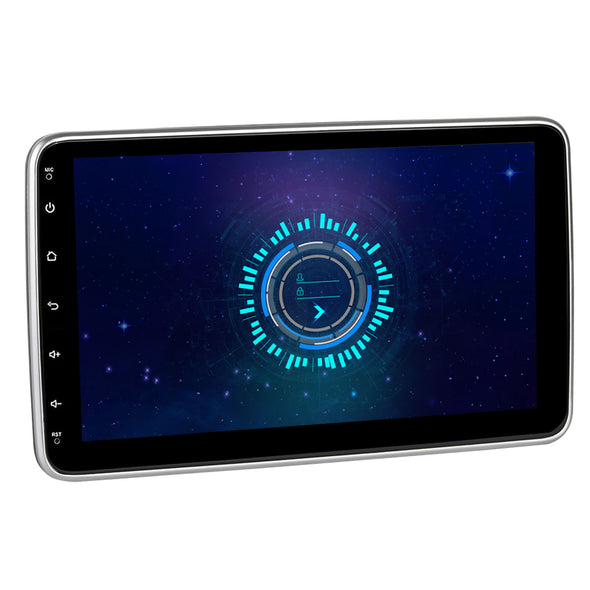 1 din universal Android 10 car stereo radio with 10.1" rotatable HD touchscreen GPS navigation supports CarPlay WiFi Bluetooth