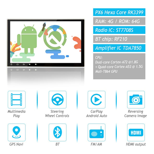 1 din universal Android 10 car stereo radio with 10.1" rotatable HD touchscreen GPS navigation supports CarPlay WiFi Bluetooth