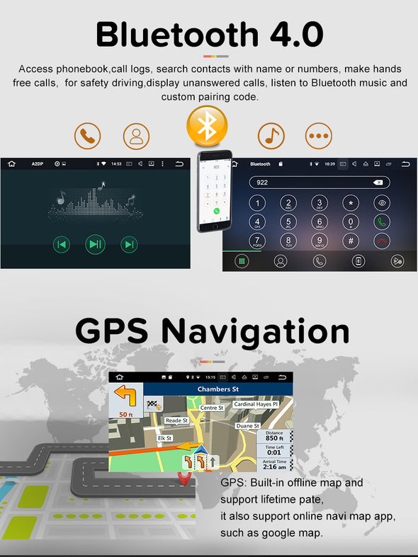 Android car stereo bluetooth and gps navigation function